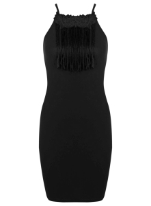 black fringe dress
